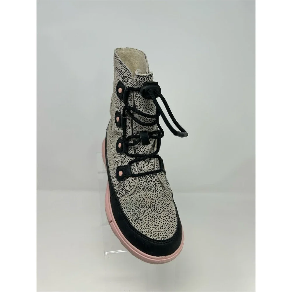 SOREL Explorer Lace Waterproof Winter Snow Boots Girls Speckled Gray Black Pink